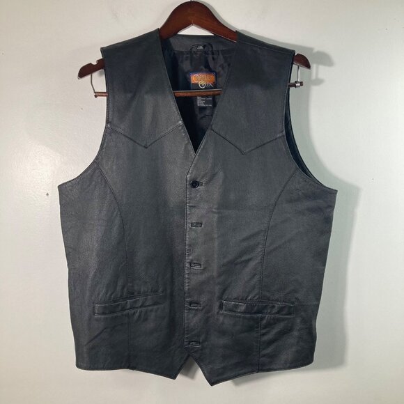 Cripple Creek Jackets & Blazers - Mens Cripple Creek Leather Western Vest L Black Button Front Leather Nylon Lined